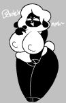  2022 anthro big_breasts biped black_body black_ears black_fur bovid breasts caprine female fur hair hand_on_breast hooves laugh mammal multicolored_body multicolored_fur nonbinary_bunny open_mouth sheep sheep_(ultimate_chicken_horse) solo tail text thick_thighs two_tone_body two_tone_fur ultimate_chicken_horse white_body white_fur white_hair white_tail wide_hips wool_(fur) 