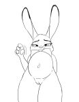 anthro breasts disney ears_up female genitals half-closed_eyes hi_res judy_hopps lagomorph leporid line_art mammal narrowed_eyes nude pregnant pussy rabbit simple_background smile solo spoof_(artist) white_background zootopia 