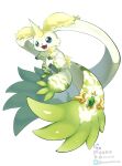  :3 :d blue_eyes digimon digimon_(creature) fang floppy_ears gem green_gemstone highres horns no_humans single_horn smile solo terriermon_x twitter_username youzaiyouzai112 