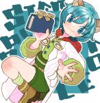  1boy animal_ears blue_eyes blue_hair cat_boy cat_ears character_name closed_mouth coat copyright_name green_shorts green_socks lab_coat leon_geeste open_clothes open_coat short_hair shorts sicky_(pit-bull) smile socks solo star_ocean star_ocean_the_second_story white_coat 