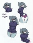  anthro big_breasts blush breasts bust_portrait clothed clothing disney eyewear female front_view glasses hands_behind_back hi_res looking_at_viewer multiple_images pace-maker pantsless_female portrait rear_view scut_tail short_tail small_waist solo sweater tail thick_thighs three-quarter_portrait topwear violet_hopps wide_hips zootopia 