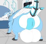  absurd_res aetherxov animal_genitalia anus balls big_anus big_balls big_butt blue_anus butt curvy_figure dragon feathered_wings feathers feral fur furred_dragon genitals hi_res horn huge_anus huge_balls huge_thighs hyper hyper_anus hyper_balls hyper_genitalia looking_at_viewer looking_back male presenting presenting_anus presenting_balls presenting_hindquarters puffy_anus raised_tail solo stripes tail teck thick_thighs wings 