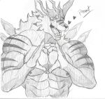  &lt;3 abs absurd_res anthro bandai_namco barazoku biceps canid canine canis digimon digimon_(species) fangs hi_res huge_filesize male male/male mammal muscular muscular_anthro muscular_male neck_tuft nipples pecs pinumontbalou scar solo striped_body stripes superabsurd_res teeth tongue traditional_media_(artwork) tuft were werecanid werecanine weregarurumon werewolf wolf 