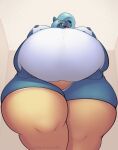  anthro belly big_belly black_nose blue_body blue_fur blue_hair breasts canid canine canis clothing female fur hair hand_on_stomach heftyhorsehostler hi_res holding_belly huge_belly legwear looking_at_viewer looking_down looking_down_at_viewer low-angle_view mammal nipples obese obese_anthro obese_female open_mouth overweight overweight_anthro overweight_female panties solo stockings teeth under_belly underwear white_body white_fur wolf yellow_eyes 