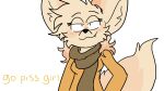  anthro black_nose brown_scarf canid canine clothing english_text female fur mammal mimisrol scarf shirt smile solo tan_body tan_fur text topwear yellow_clothing yellow_shirt yellow_topwear 