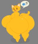  anthro big_breasts big_butt blep breasts butt domestic_cat felid feline felis female hi_res huge_breasts huge_butt huge_thighs hyper hyper_breasts hyper_butt hyper_hips hyper_thighs looking_at_viewer looking_back mammal moonraige nude question_mark side_boob solo speech_bubble thick_thighs tongue tongue_out whiskers wide_hips yellow_body 