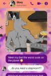  anthro appliance canid canine canis clothed clothing cooking domestic_dog hi_res kitchen male mammal meme muscular phone_screen poster sicario_al-assad_(xilewolf) solo stove text_message topless topless_male unseen_character wolf xilewolf 
