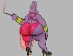  absurd_res big_butt butt champa clothed clothing crossdressing dragon_ball dragon_ball_super dress footwear grey_background hi_res high_heels male simple_background solo weonraro123 wide_hips 