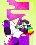  aliasing black_hair bong catjam_(artist) drugs female genitals hair hi_res highlights_(coloring) lying multicolored_hair nipples on_back purple_hair pussy rainbow_hair solo xcite_(catjam) 