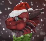  christmas christmas_clothing christmas_headwear clothing dragon eyewear glasses hat headgear headwear holidays horn ishiru male ray_vanhem red_body red_scales santa_hat scales scarf solo spikes spikes_(anatomy) 