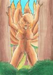  anthro aroused breasts canid canine female fox generation_1_pokemon genitals hi_res looking_at_viewer mammal nature ninetales nintendo nude nyghtmar3 pinup plant pokemon pokemon_(species) pokemorph pose pussy sexy_eyes simone solo standing traditional_media_(artwork) tree 