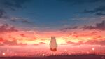  1girl animal_ears cat_ears cat_girl cat_tail chinese_commentary cloud commentary_request from_behind gradient_sky grass highres long_hair original outdoors rune_xiao scenery signature sky standing star_(sky) starry_sky sunset tail white_hair wings 