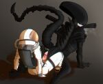  alien alien_(franchise) anthro bodily_fluids duo female genital_fluids genitals hi_res human interspecies male male/female mammal penis precum saliva saliva_string skshadowknight xenomorph 