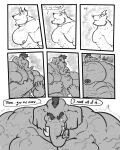  anthro asking_for_more big_biceps big_muscles canid canine canis comic draining duo elephant elephantid growth hi_res huge_muscles hyper_pecs male male/male mammal mohawk muscle_growth muscular muscular_anthro muscular_male proboscidean shrinking shrinking_muscles size_transformation text thick_thighs transformation uniparasite vain weak wolf xythan_(character) 
