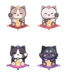  alternate_color animal arin_(1010_ssu) can_(honkai_impact) cat closed_eyes coin collar commentary cushion facing_viewer gold_coin highres holding holding_coin honkai_(series) honkai_impact_3rd neckerchief no_humans open_mouth purple_neckerchief simple_background smile symbol-only_commentary whiskers white_background zabuton 