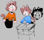  accessory amy_(creator_ant) anthro clothed clothing creator_ant domestic_cat drawing eyelashes felid feline felis female group hi_res jumper mammal open_mouth simple_background sketch smile sweater tail topwear trio 