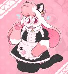  ambiguous_gender anthro bell blush blush_lines bodily_fluids cat_ear_headband cat_tail clothing collar cupid_(luvbunny) domestic_rabbit embarrassed freckles fur hi_res lagomorph legwear leporid lop_rabbit luvbunny maid_uniform mammal neck_tuft oryctolagus pawpads pink_body pink_fur pink_nose pink_pawpads rabbit solo sweat sweatdrop thick_thighs thigh_highs tuft uniform 