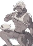  abs animal_humanoid au_ra biped bulge clothing eyebrows final_fantasy fingers hair hi_res horn horned_humanoid humanoid male monochrome muscular muscular_humanoid muscular_male pecs scalie scalie_humanoid solo square_enix tail tailed_humanoid toumator18 underwear 