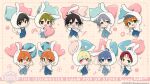  6+boys ahoge akiyama_hayato amamine_shu animal_hood antenna_hair aoi_kyosuke aoi_yusuke asymmetrical_bangs balloon blonde_hair blue-framed_eyewear blue_eyes blue_headband brothers c.first_(idolmaster) chibi fuyumi_jun glasses grey_eyes grey_hair hair_between_eyes hanazono_momohito headband high_x_joker_(idolmaster) highres holding holding_balloon hood hoodie idolmaster idolmaster_side-m iseya_shiki light_green_hair light_smile looking_at_viewer male_focus mayumi_eishin multicolored_hair multiple_boys official_art orange_eyes orange_hair pink-framed_eyewear pink_eyes rabbit_hood red_hair sakaki_natsuki siblings smile twins v w_(idolmaster) wakazato_haruna 