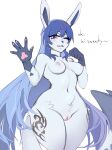  2023 5_fingers absurd_res anthro biped blue_body blue_eyes blue_fur blue_hair blush breasts clitoral_hood dialogue digital_media_(artwork) eeveelution english_text eyebrows eyelashes eyeliner female fingers flirting flirting_with_viewer fur generation_4_pokemon genitals gesture glaceon hair hi_res leg_tattoo looking_at_viewer makeup medium_breasts mikosi narrowed_eyes nintendo nipples nude one_eye_closed open_mouth pawpads pink_nipples pokemon pokemon_(species) pussy seductive simple_background smile solo tail talking_to_viewer tattoo teeth text thick_thighs thigh_tattoo waving waving_at_viewer waving_hand wide_hips wink 