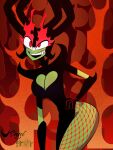  aku clothed clothing crossgender demon detailed_background dress female green_body green_skin hi_res humanoid open_mouth samurai_jack solo usagi_star 