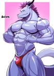  absurd_res anthro bulge clothing dragon hi_res ma5ka4nai male male/male mohawk muscular rangstrom solo thong transformation underwear weight_gain 