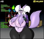  al_gx big_breasts black_body black_fur breasts canid canine comic curvy_figure delphox dialogue english_text eyelashes fan_character female fox front_view fur generation_6_pokemon goo_creature hair hi_res huge_breasts mammal mature_female multicolored_body multicolored_fur narrowed_eyes nintendo opal_(al_gx) open_mouth pokemon pokemon_(species) purple_body purple_fur seductive solo standing story text thick_thighs white_hair 
