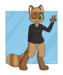  2022 anthro black_nose bottomless brown_body brown_fur canid canine clothed clothing digital_media_(artwork) digitigrade feet female fingers fluffy front_view fur genitals green_eyes hi_res hindpaw hoodie humanoid_hands looking_at_viewer mammal moodytail multi_tone_body multi_tone_fur multicolored_body multicolored_fur one_eye_closed paws pinup pose pussy raccoon_dog simple_background smile solo standing striped_body striped_fur stripes tan_body tan_fur tanuki toes tongue tongue_out topwear tuft white_body white_fur wink yuki_(side_b) 