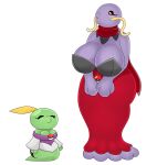  absurd_res anthro big_breasts breasts clothing dress duo eyes_closed facial_hair feathers female generation_3_pokemon green_body gulpin hi_res huge_breasts mustache nintendo pokeball pokemon pokemon_(species) purple_body red_clothing red_dress red_eyes scarf simple_background slime swalot tunic urusee584 white_background 