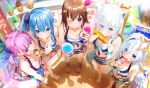  5girls ahoge aiuabo alternate_breast_size amane_kanata angel_wings animal_ear_fluff animal_ears armpit_crease asymmetrical_hair bare_legs barefoot bikini bikini_skirt blue_bikini blue_bow blue_eyes blue_hair blue_nails blunt_bangs blurry blurry_background blush bow bracelet braid breasts brown_footwear brown_hair chopsticks cleavage closed_mouth collarbone colored_inner_hair corn_cob day depth_of_field dutch_angle ear_piercing eating eyelashes feathered_wings feet food food_in_mouth fox_ears fox_girl fox_tail frilled_bikini frills from_above full_body gradient_eyes green_eyes grey_hair hair_between_eyes hair_ornament hair_ribbon halo hands_up heel_up highleg highleg_bikini highres holding hololive hololive_summer_2023_swimsuit hoshimachi_suisei hot_dog innertube jewelry knees_together_feet_apart large_breasts legs lens_flare long_hair looking_at_viewer medium_breasts minato_aqua mouth_hold multicolored_bikini multicolored_clothes multicolored_eyes multicolored_hair multiple_girls nail_polish navel noodles official_alternate_costume one_eye_closed open_mouth outdoors piercing pink_eyes pink_hair pleated_skirt popsicle purple_bikini purple_eyes purple_ribbon ribbon sand shadow shaved_ice shirakami_fubuki side_ponytail sidelocks single_hair_intake skirt small_breasts smile spread_toes standing standing_on_one_leg star_(symbol) star_hair_ornament star_halo streaked_hair striped striped_bikini striped_bow striped_ribbon swimsuit tail teeth thighs toeless_footwear toenail_polish toenails toes tokino_sora twintails two-tone_bikini two-tone_hair upper_teeth_only virtual_youtuber watermelon_bar white_bikini white_hair wings 