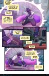  5_fingers anthro biped bmbrice building clenched_teeth colored comic door english_text fingers force_field frown gun hair hi_res humanoid long_tail male outside oz_(supercell) purple_body purple_hair purple_tail ranged_weapon solo supercell_(comic) tail teeth text thought_bubble url weapon window zeikauko 