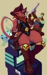  abs absurd_res alcohol anthro beverage boots bulge cigar clothing cowboy_boots cowboy_hat demon dice footwear gremile_&#039;hotshot&#039; gun handgun hat headgear headwear hi_res horn iamkona imp kings_of_hell leotard male muscular pecs pistol ranged_weapon smoking solo thick_thighs weapon 