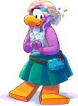  accessory avian bird blonde_hair blue_bag blue_clothing blue_hair blue_shirt blue_topwear bottomwear bracelet clothing club_penguin dot_(club_penguin) female fish_print full-length_portrait hair hair_accessory hi_res jewelry looking_at_viewer multicolored_hair official_art open_mouth penguin portrait print_clothing print_shirt print_topwear purple_hair shirt skirt sleeveless_shirt solo teal_skirt topwear unknown_artist upper_teeth upper_teeth_only 