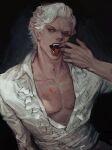  astarion_(baldur&#039;s_gate) baldur&#039;s_gate baldur&#039;s_gate_3 blood blood_in_mouth bodily_fluids clothing elf frilly frilly_clothing hair humanoid kwon_pmo male pecs red_eyes solo vampire white_hair 