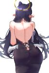  1girl absurdres ass auraaa back back_focus backless_outfit bare_shoulders black_hair blush ear_blush from_behind gradient_hair halo highres hololive hololive_english ina&#039;s_back_(meme) long_hair low_wings median_furrow meme multicolored_hair ninomae_ina&#039;nis orange_hair pointy_ears sidelocks simple_background solo tentacle_hair very_long_hair virtual_youtuber white_background wings 