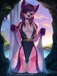  andromorph anthro athletic canid canine cave clothing fox fur gynomorph hair hi_res intersex male mammal pink_body pink_eyes pink_fur sadbitch short_hair small_waist smile solo swimwear thick_thighs unlucky_the_fox water 