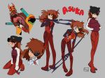  1girl :/ :o absurdres alternate_costume animal_hat ass beast_mode bident blue_eyes bodysuit bodysuit_under_clothes breasts brown_hair cat_hat character_name chimeraenvy clenched_teeth eva_02 evangelion:_3.0+1.0_thrice_upon_a_time evangelion:_3.0_you_can_(not)_redo evangelion_(mecha) extra_eyes floating_hair full_body green_eyes grey_background hair_between_eyes hat heavy_spear_(evangelion) highres holding holding_polearm holding_weapon injury interface_headset jacket lance_of_longinus_(evangelion) looking_at_viewer mecha medium_breasts multiple_views neon_genesis_evangelion official_alternate_costume open_mouth pilot_suit plugsuit polearm rebuild_of_evangelion red_bodysuit robot science_fiction shaded_face sharp_teeth souryuu_asuka_langley spear teeth tongue tongue_out track_jacket two_side_up weapon white_bodysuit 