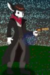  absurd_res anthro canid canine clothed clothing digital_media_(artwork) fennec figon fox fur gun handgun hi_res male mammal night outside pixile_studios ranged_weapon shaded smile solo star super_animal_royale weapon 