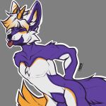  anthro canid canine canis digital_drawing_(artwork) digital_media_(artwork) fanaya flat_colors fur hair hi_res horn male mammal nude outline signature simple_background smile smirk solo stripes tail text tongue tongue_out toony wolf 