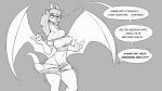  16:9 anthro breast_expansion breasts clothing dragon english_text expansion female horn humor membrane_(anatomy) membranous_wings monochrome solo species_transformation speech_bubble text thigh_expansion torn_clothing transformation watsup widescreen wings 