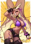  anthro azuu breasts brown_body brown_fur clothed clothing female fur generation_4_pokemon hi_res lopunny nintendo one_eye_closed pokemon pokemon_(species) red_eyes solo 