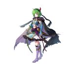  1girl absurdres black_cloak cloak commentary_request dagger elbow_gloves fingerless_gloves fire_emblem fire_emblem:_the_blazing_blade fire_emblem_heroes frilled_skirt frills gloves green_hair highres knife midriff navel nino_(fang&#039;s_heart)_(fire_emblem) nino_(fire_emblem) official_alternate_costume official_art purple_gloves purple_hair ringozaka_mariko skirt solo weapon 