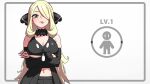  2023 black_bottomwear black_clothing black_topwear blep blonde_hair bottomwear breasts clothed clothing crossed_arms cynthia_(pokemon) drunk_oak front_view hair hair_over_eye hi_res human human_only mammal not_furry one_eye_obstructed pokemon_champion tongue tongue_out topwear 