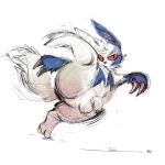  1:1 anthro balls blue_body blue_fur colored_sketch foreskin front_view fur genitals head_tuft hi_res humanoid_genitalia humanoid_penis male nintendo no_sclera oselotti penis pokemon red_eyes signature simple_background sketch solo species_request tail tuft white_background white_balls white_body white_fur white_tail 