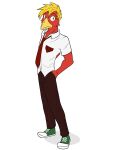  anthro avian bird bottomwear clothed clothing footwear full-length_portrait fully_clothed fuze hand_in_pocket hi_res male necktie pants pockets portrait shirt shoes simple_background solo topwear tyler_(fuze) white_background 
