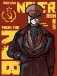  1girl blonde_hair covering_one_eye jacket kgb one_eye_covered soldier 