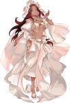  1girl bindi bracelet breasts cleavage dark-skinned_female dark_skin dress flower full_body hair_flower hair_ornament iron_saga jewelry long_hair navel necklace official_alternate_costume official_art revealing_clothes saroya_(iron_saga) smile third-party_source transparent_background wedding_dress 