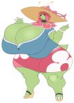  big_breasts bottomwear breasts cleavage clothed clothing female generation_2_pokemon gomibin_art hat headgear headwear hi_res huge_breasts hyper hyper_breasts meganium nintendo pokemon pokemon_(species) simple_background skirt solo thick_thighs white_background 