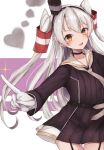  1girl amatsukaze_(kancolle) amatsukaze_kai_ni_(kancolle) black_dress blush brown_eyes collarbone cowboy_shot dress gloves grey_hair hair_between_eyes hair_tubes highres kantai_collection kyawadayooo long_hair long_sleeves open_mouth sailor_collar sailor_dress smile solo two_side_up white_gloves white_sailor_collar 