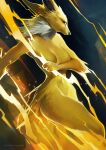  2023 anthro big_breasts black_nose blonde_hair breasts butt ears_back eeveelution electricity electricity_manipulation elemental_manipulation female fur generation_1_pokemon hair hi_res jolteon juliathedragoncat lightning lightning_bolt navel nintendo nude pivoted_ears pokemon pokemon_(species) small_waist solo_focus standing thick_thighs white_body white_fur white_hair wide_hips yellow_body yellow_fur 